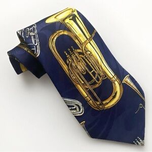 Steve Harris Men’s Blue Tie Trumpet Trombone Tuba Horns Music Band Theme Whimsy